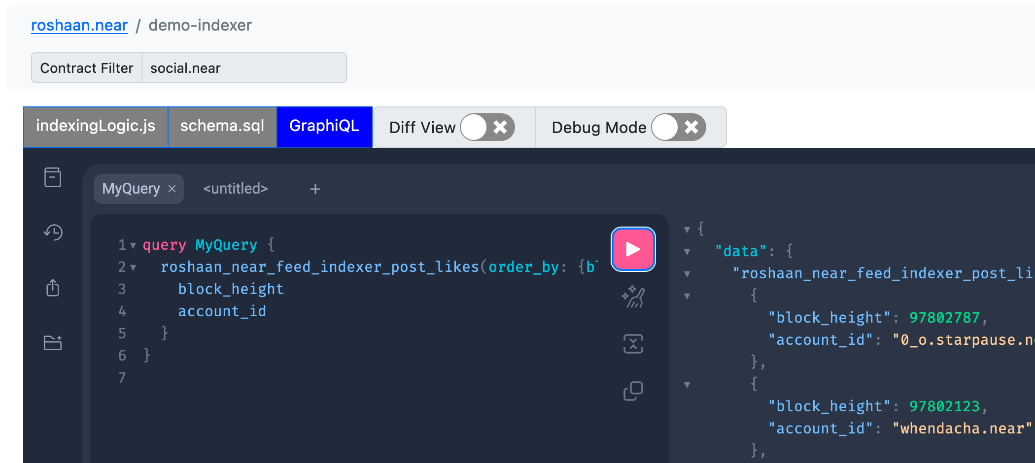 QueryAPI Indexer Dashboard