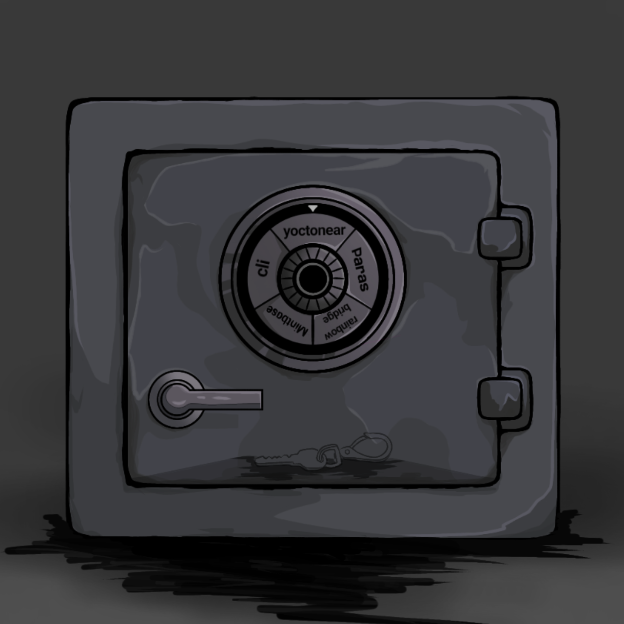 A small safe with a padlock containing words to a seed phrase, and you can see through the safe, showing it holds a function-call access key. Art created by soulless.near. Art created by soulless.near.